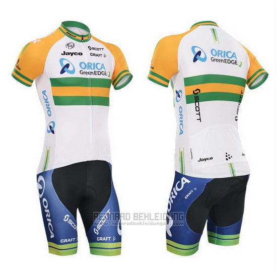 2014 Fahrradbekleidung Orica GreenEDGE Champion Osterreich Trikot Kurzarm und Tragerhose